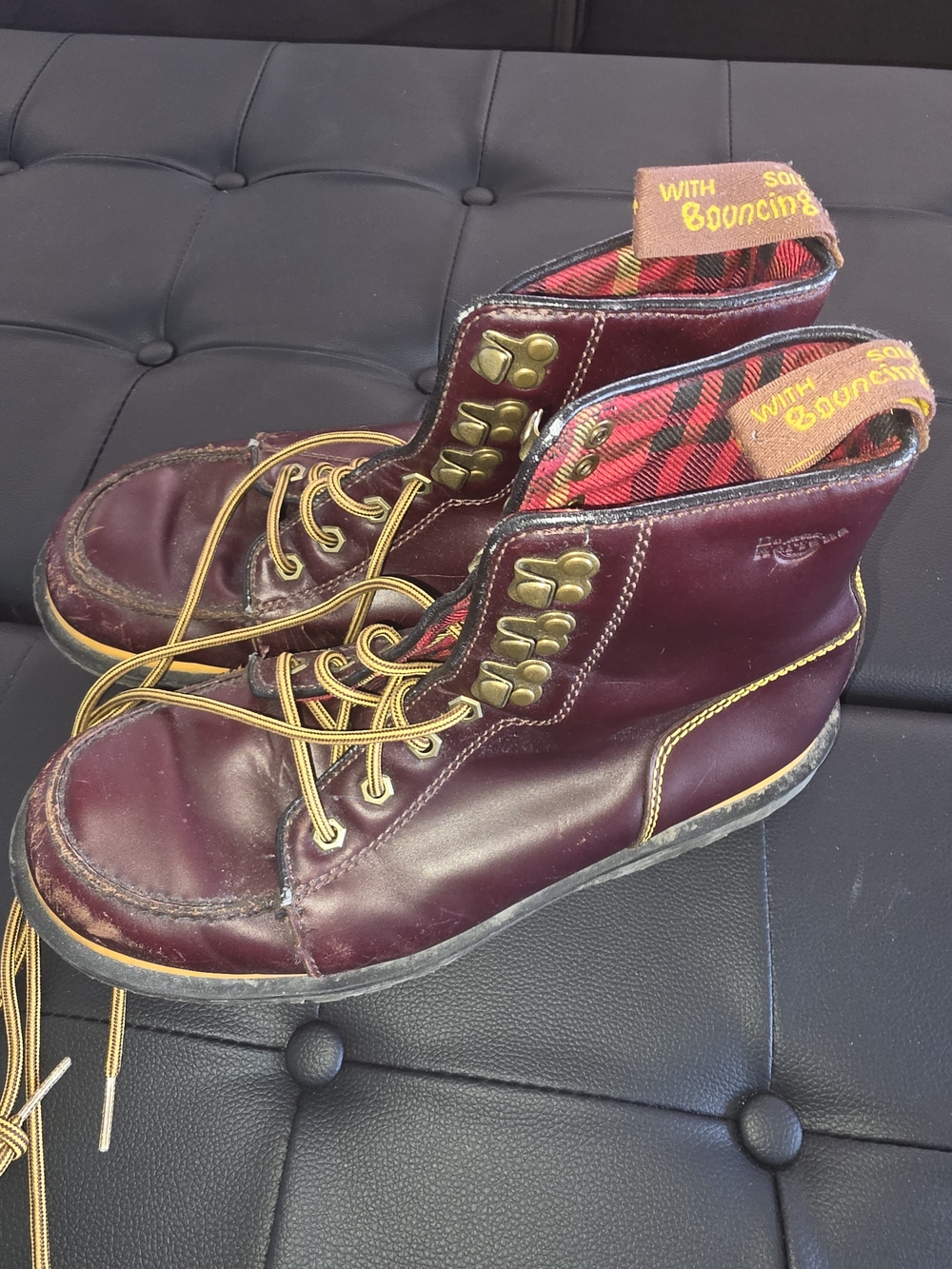 Dr. Martens Burgundy Leather Lace-Up Boots with Tan Laces